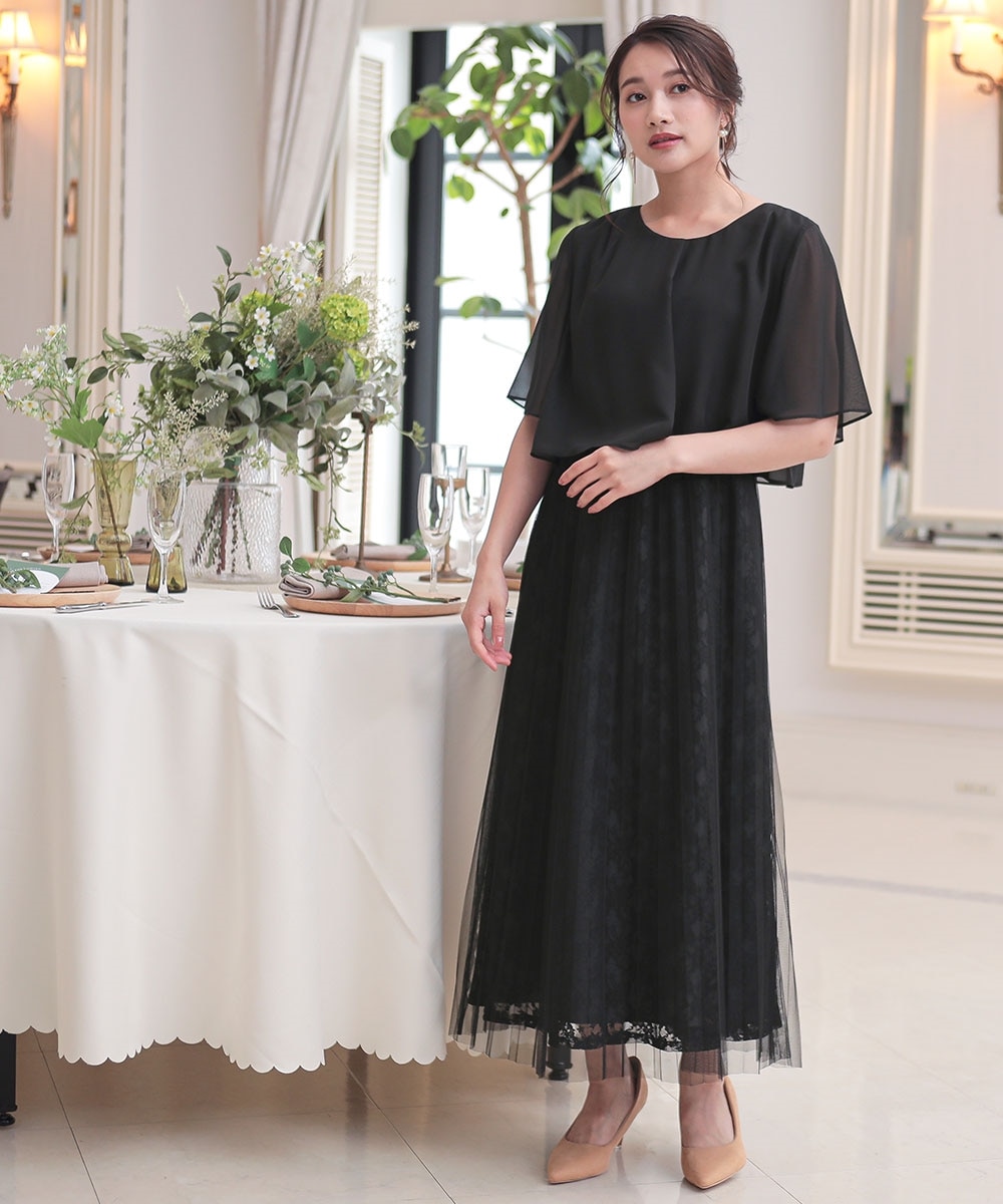 結婚式・パーティードレス】チュールプリーツ使いレースワンピース