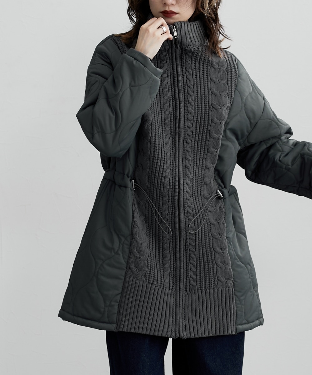 中綿キルティング切替ケーブル編みコート［Soiunique］ 通販【ニッセン】