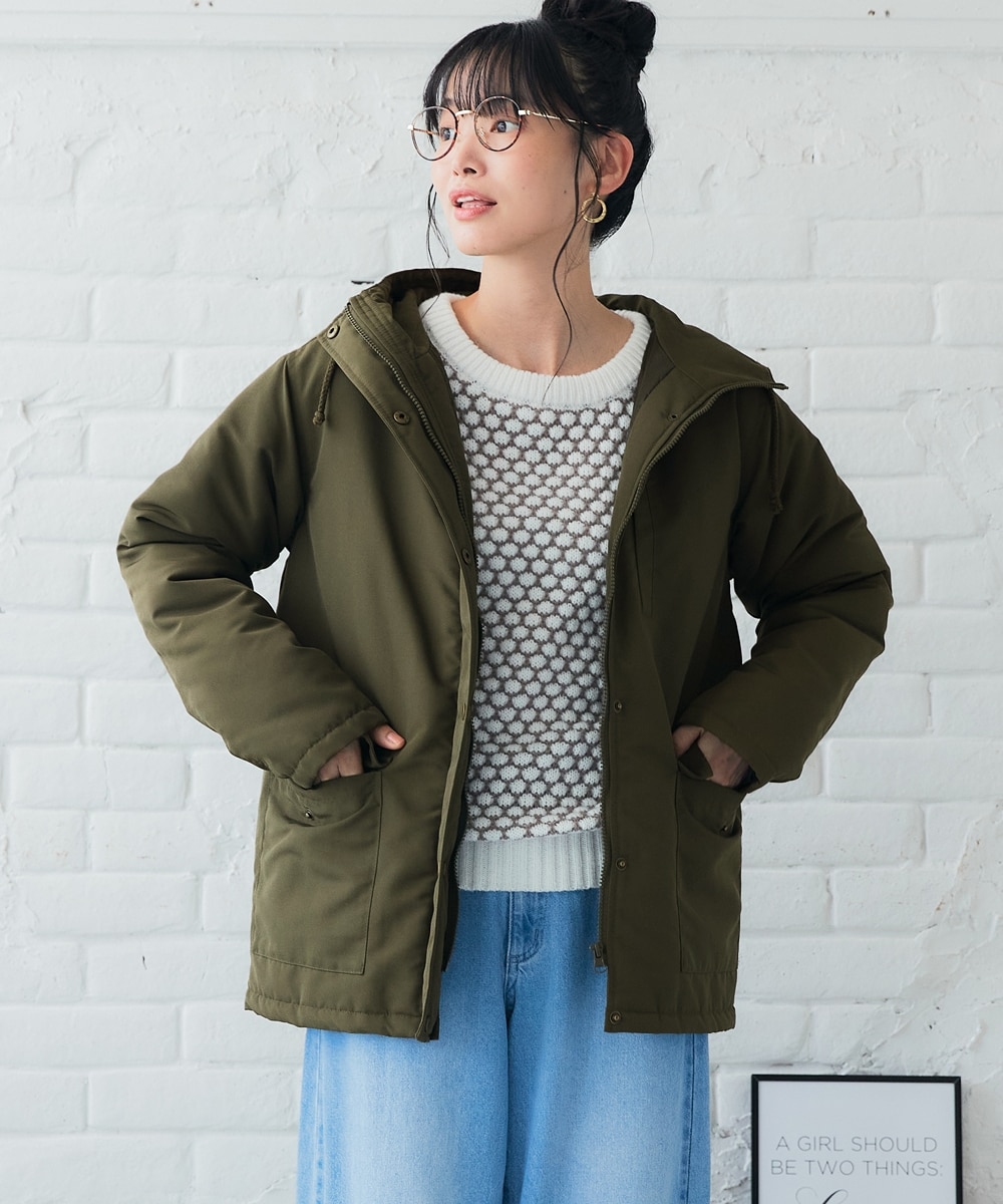 多ポケット中わたマウンテンパーカーコート（ハンズフリー）（ミドル丈