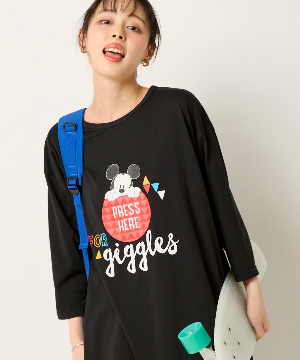 大きいサイズ ゆるシルエット7分袖プリントカットソーチュニック