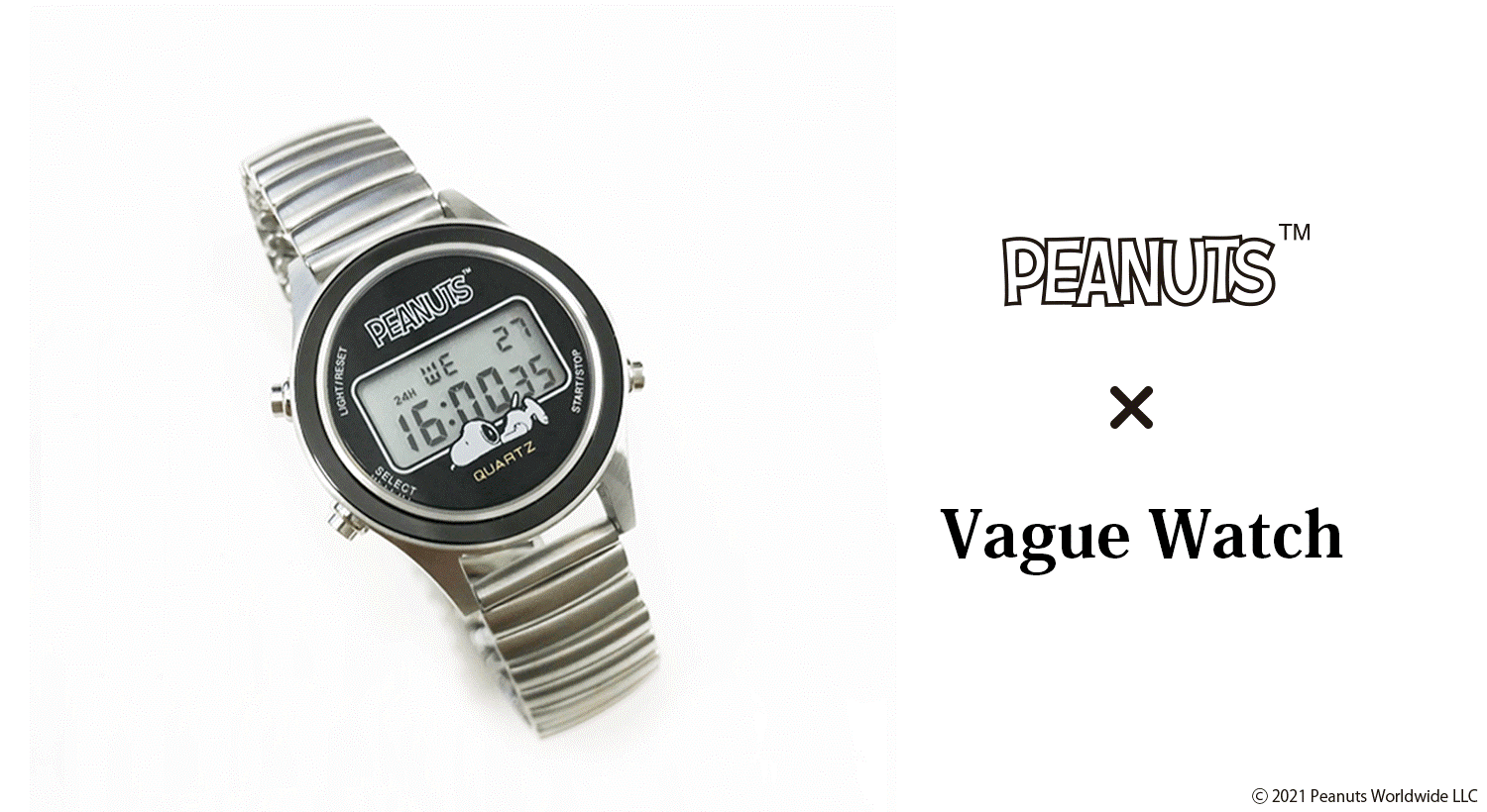 スヌーピーデザインのデジタルウォッチの予約販売を開始しました