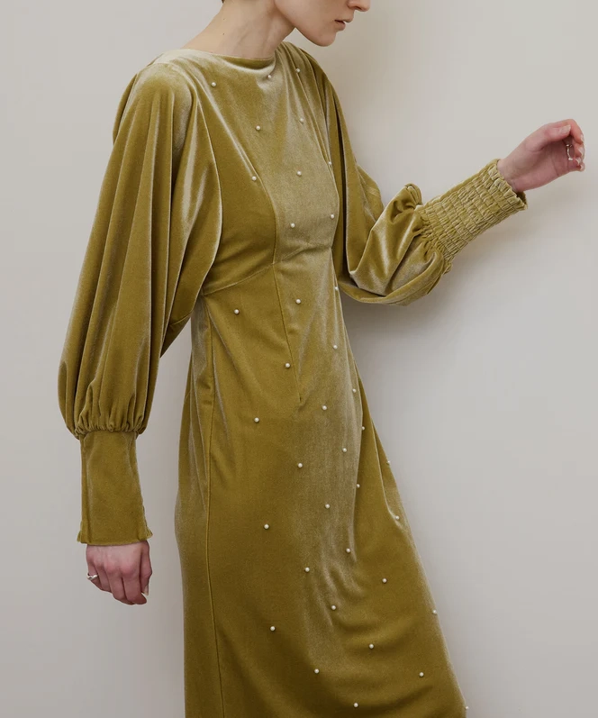 Mサイズ】BACK OPEN PEARL VELOUR DRESS Ameri VINTAGE（アメリ