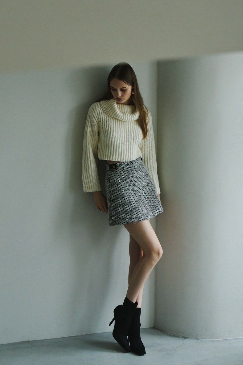 Leather combination tweed skort – shéller / シェリエ