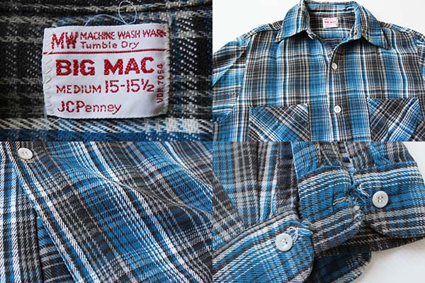 70s JCPenney BIGMACビッグマック コットン ライト フランネルシャツ M