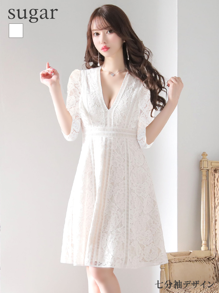 XS-Lサイズあり】【SETTAN/セッタン】総レース/ 袖あり/ 七分袖/ V