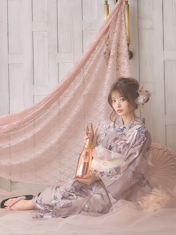 即日発送！】大人スウィートフラワー 牡丹柄 浴衣 【浴衣3点セット