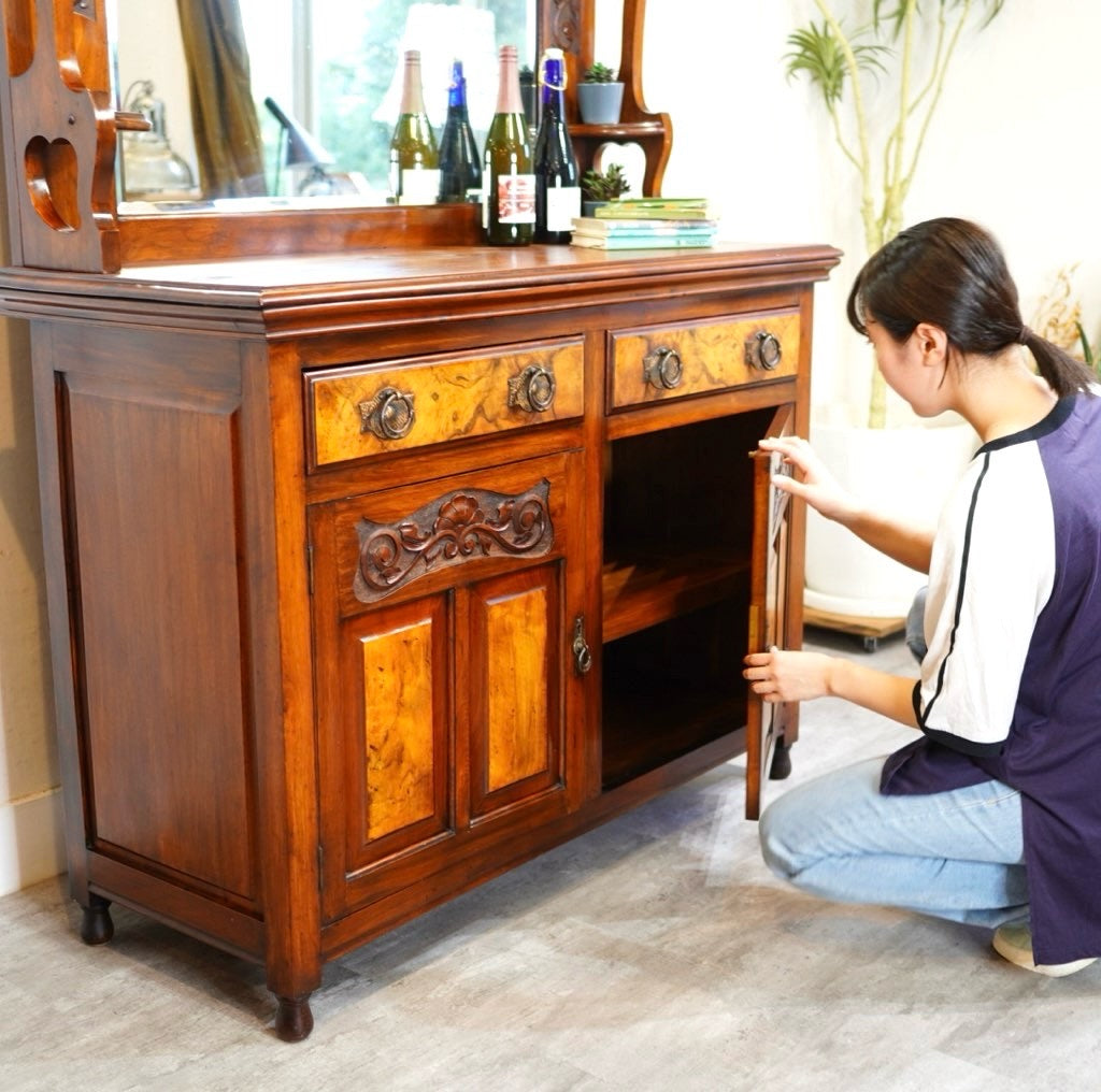 アンティーク ミラーバックサイドボード キャビネット 飾り棚 中古