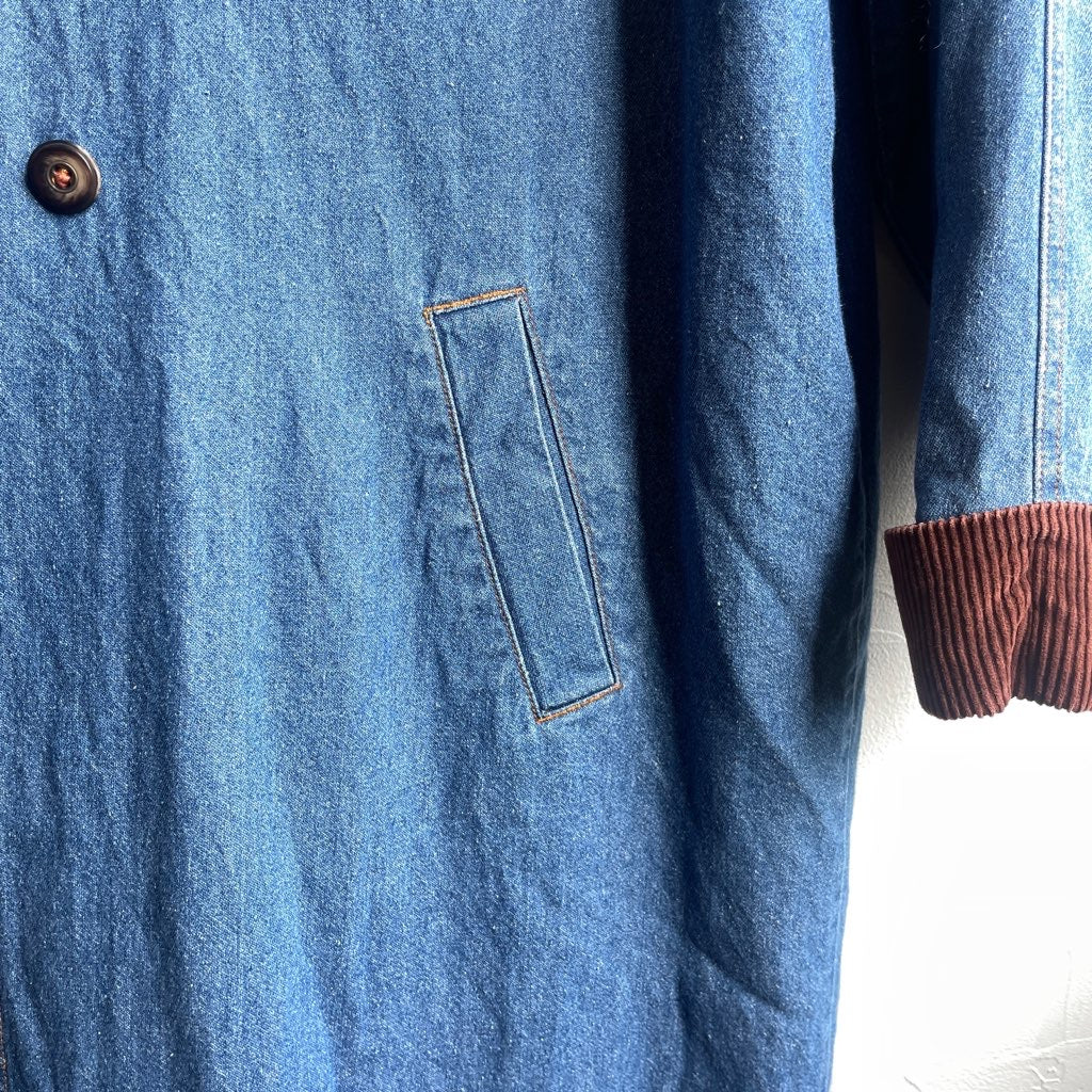 古着】 コーデュロイ切り替え 比翼仕立て デニムコート ロングコート