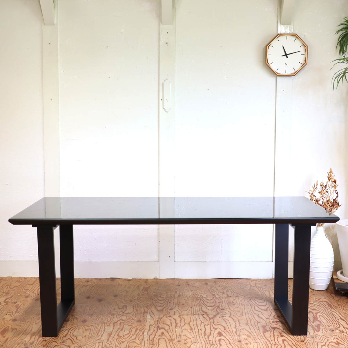 取付無料！松田家具 GT スタイリッシュモダンブラックガラスダイニング