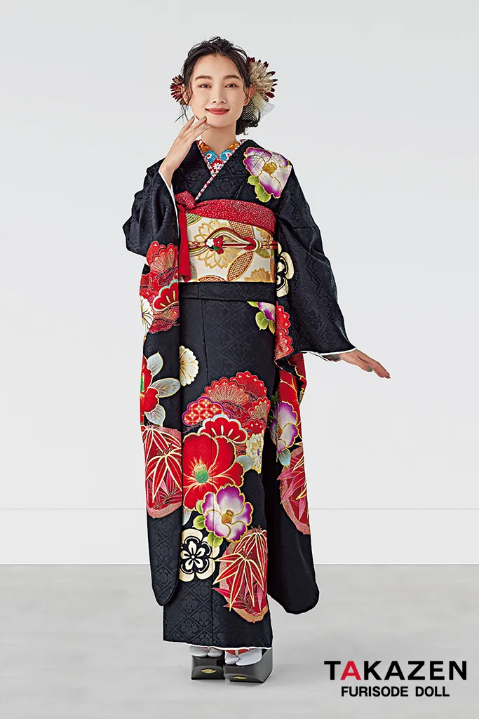 大人っぽい 紺/紫/白 鶯柄/ボタン柄 シンプル 上品古典振袖 珍しい 柄