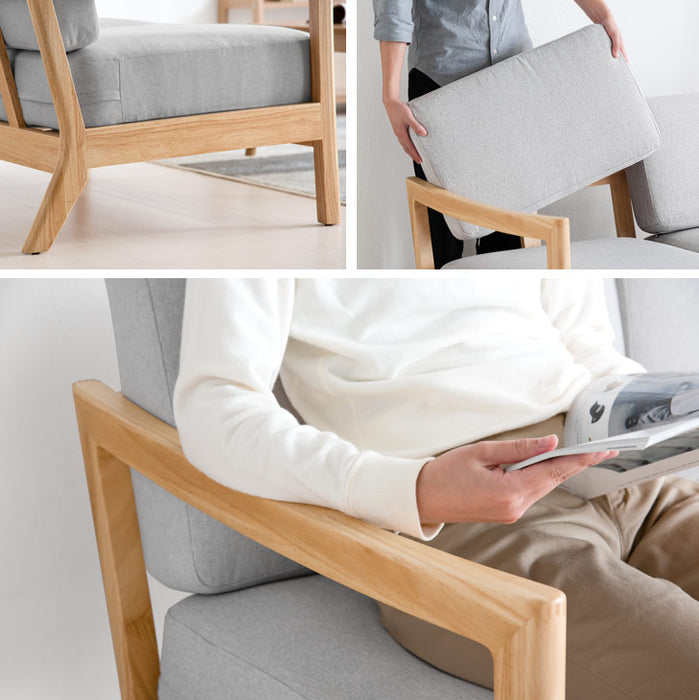 幅123cm] 木肘ソファ 2人掛け 天然木フレーム ファブリック 北欧