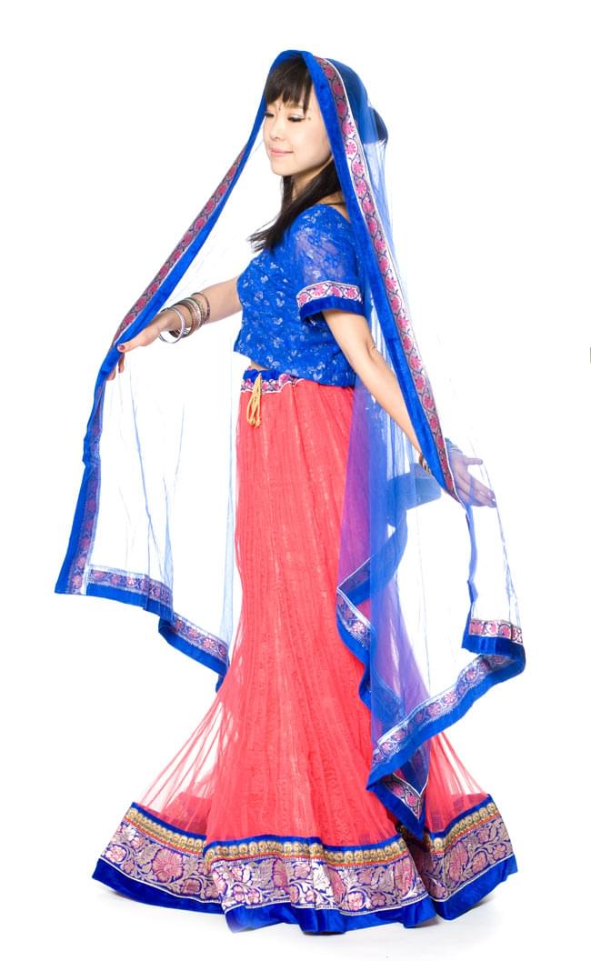 1点物】インドのレヘンガ 【サーモン×青】 の通販[送料無料