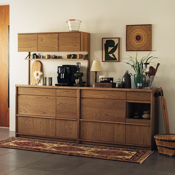 美品 ウニコ ディフェ オーク キッチンカウンター レンジボード レンジ