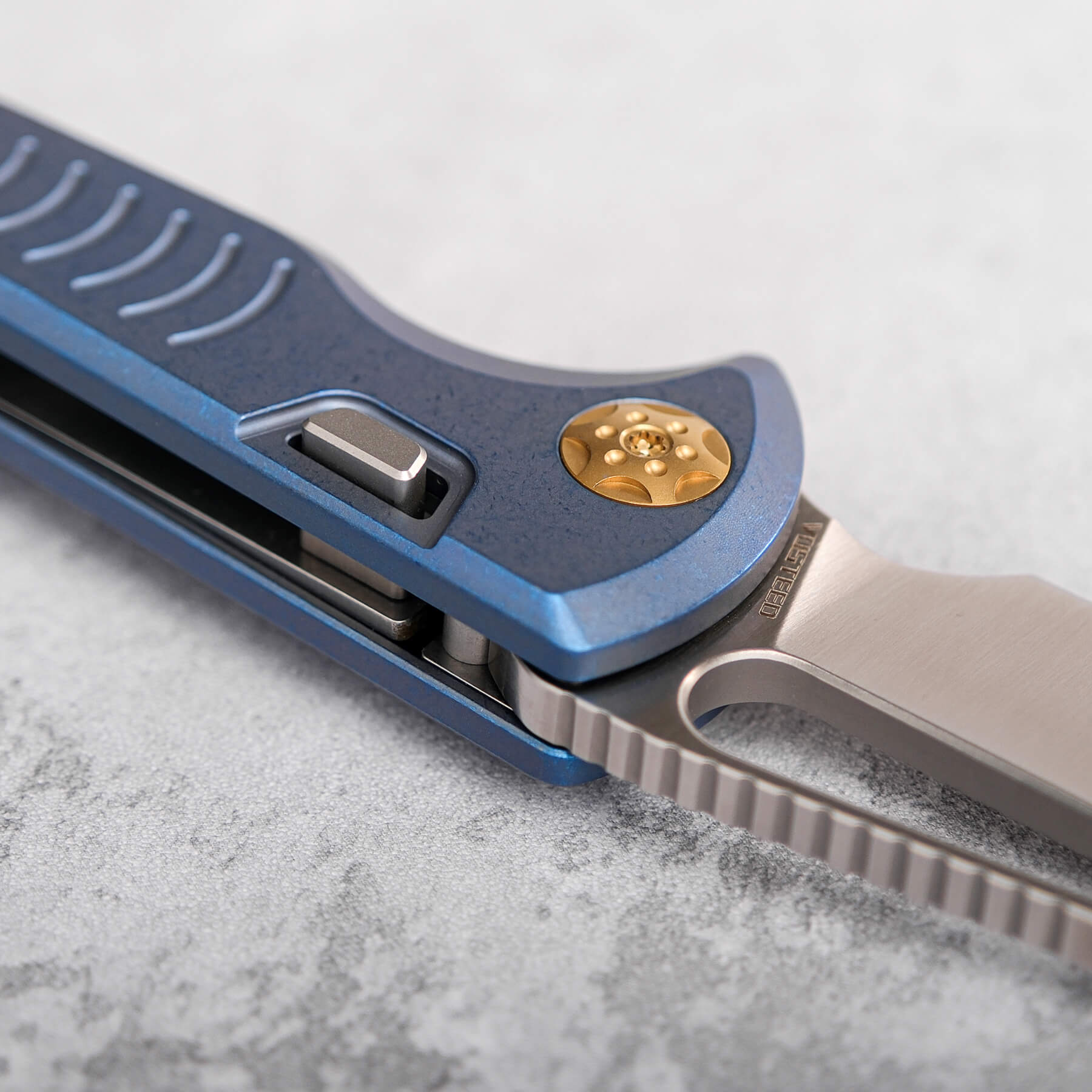 Gavko Leopard M390 Knife | Ti & Dark CF Button Lock Folder