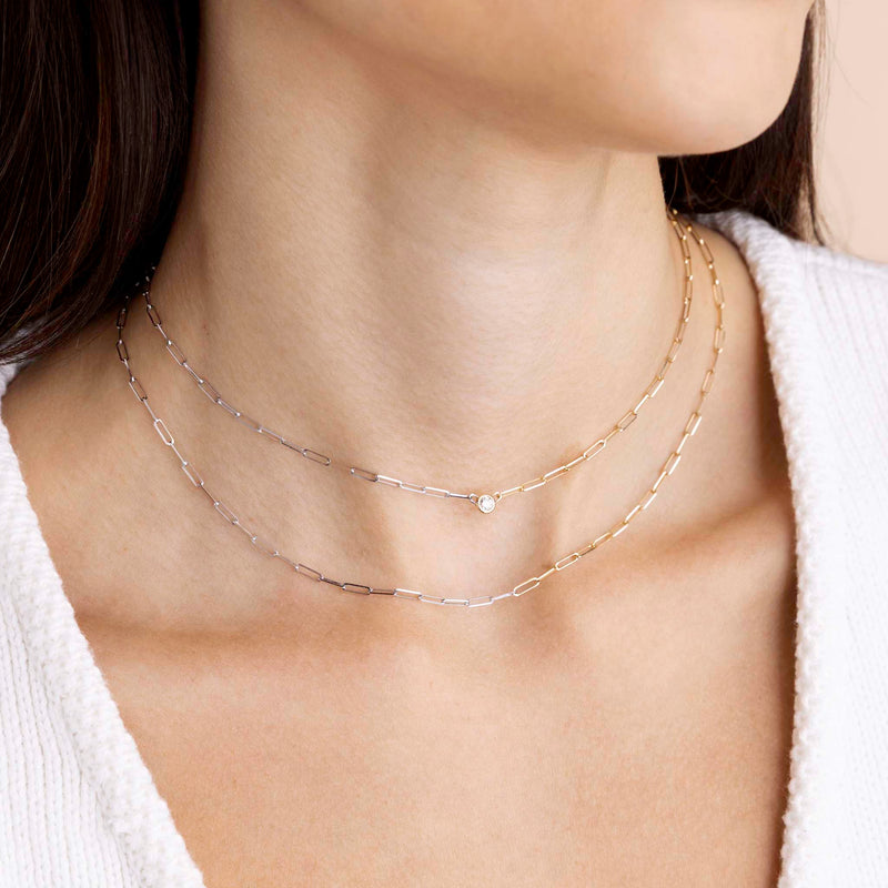 Zoë Chicco 14k Floating Diamond 2 Tone Gold Small Paperclip Chain