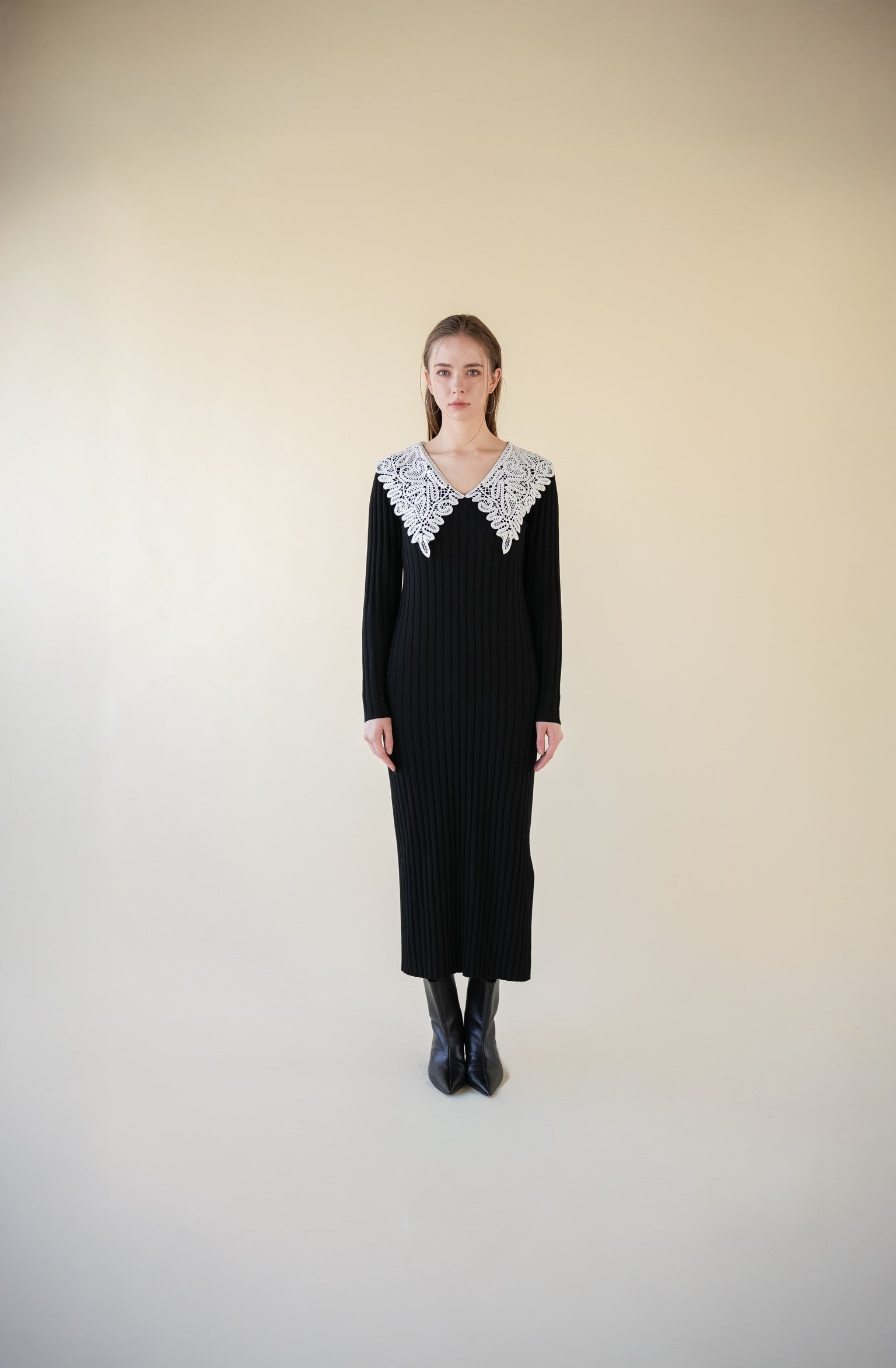 lace collar knit one-piece – Acka online store