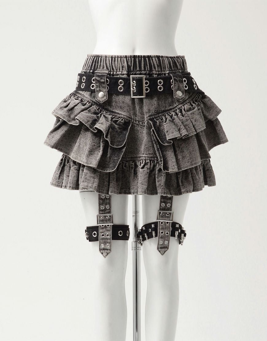 REFLEM【レフレム】ベルト付きカーゴデニムフリルスカート/全2色