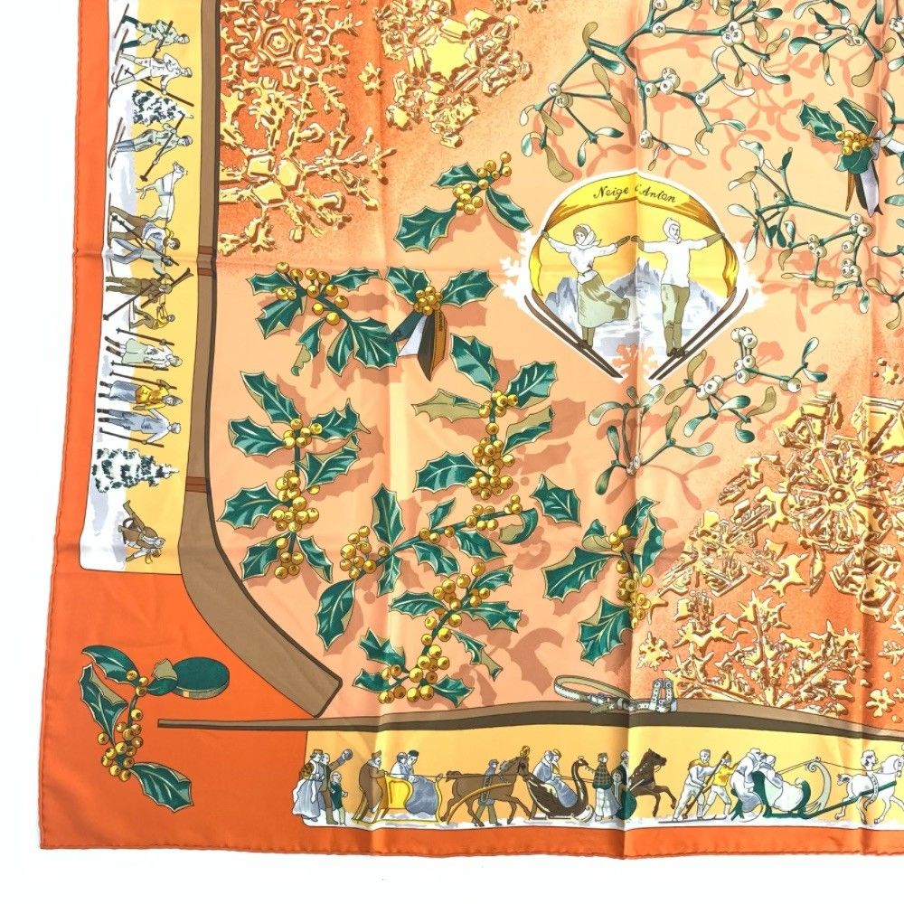 美品 HERMES エルメス カレ90 Neige d'Antan 去年の雪 オレンジ