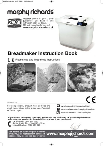 Morphy Richards 48326 bread making machine : Free Download, Borrow