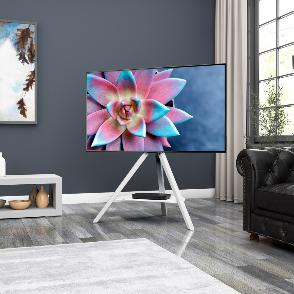 FSL1000HOXSWW-A: Hoxton Freestanding TV Tripod (Satin White) - AVF