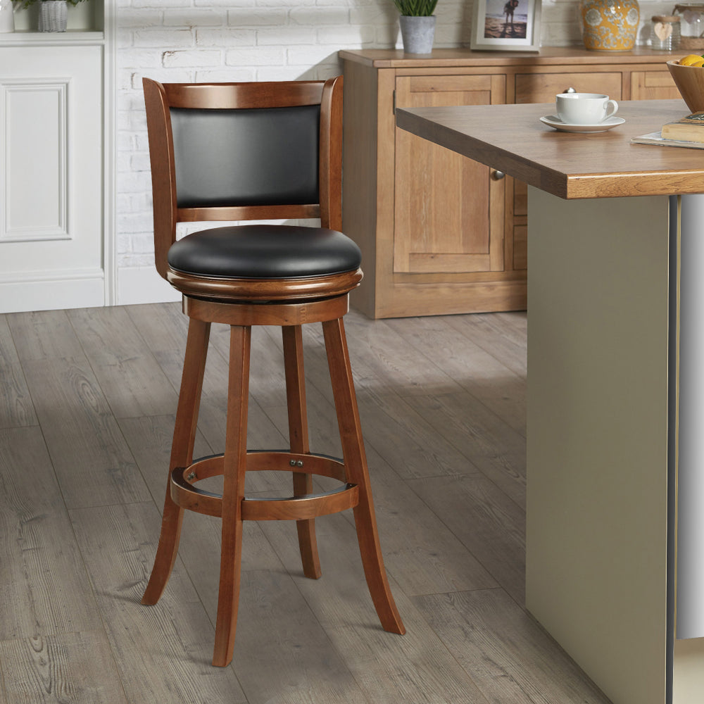 Benjara Pio 34 Inch Extra Tall Swivel Bar Stool, Wood, Faux