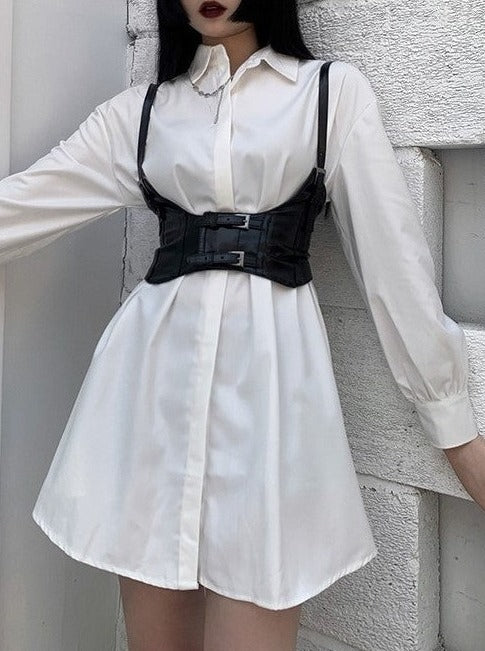 コルセットベルト付きシャツワンピース – Belchic