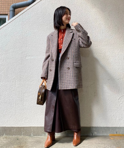 Ameri（アメリ）の「CHECK ECO WOOL BIG JACKET（テーラードジャケット