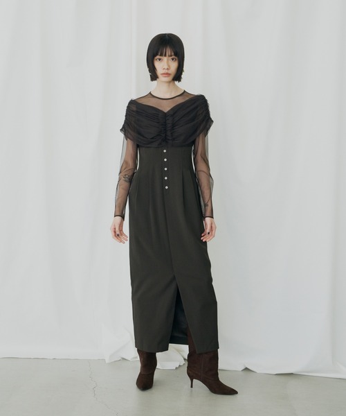 シアーギャザーコラムドレス / sheer gathered column dress（ドレス