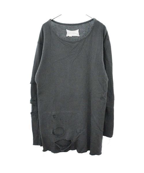 ダメージ加工 グレー 長袖カットソー