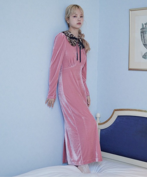 セール】Ribbon embroidered velour dress & tippet（ドレス）｜etre