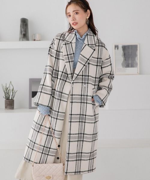 mysty woman（ミスティウーマン）の「無地チェックチェスターコート