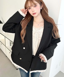 テーラードジャケット（ブラック/黒色系・フリル）ファッション通販