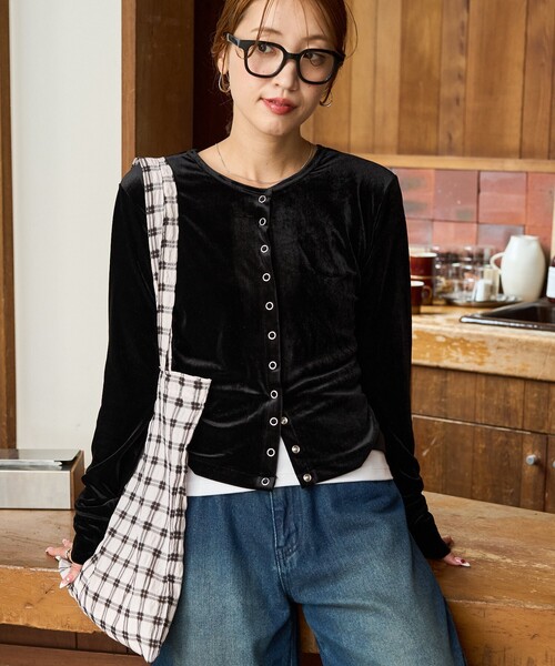 セール】限定展開 ベロア ボタン カーディガン（カーディガン/ボレロ