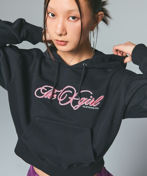 CURSIVE LOGO EMBROIDERY COMPACT SWEAT HOODIE（パーカー）｜X-girl