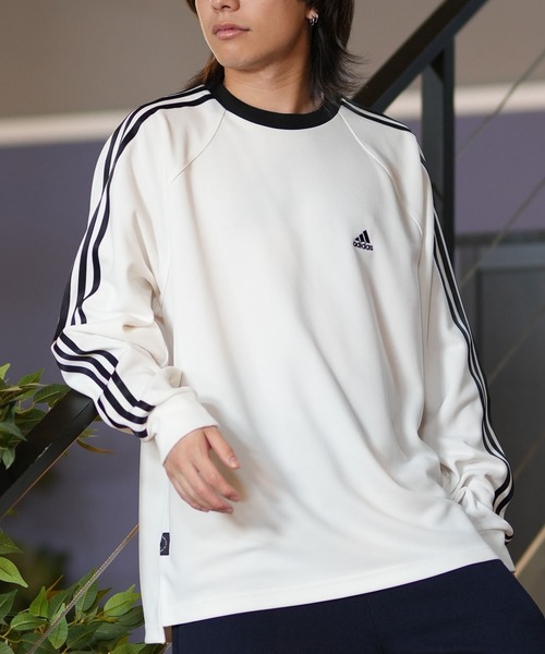 adidas/アディダス 長袖Tシャツ オーバーサイズ スリーストライプ ユニ