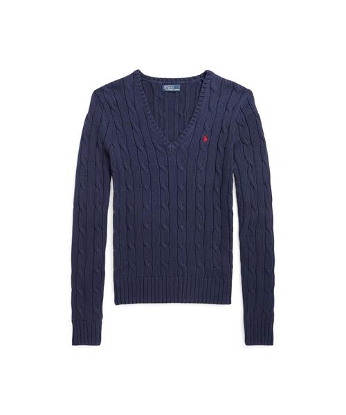 ケーブルニット コットン Vネック セーター（ニット/セーター）｜POLO