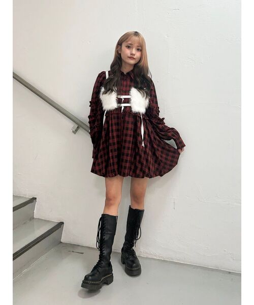 フリルショルダーバルーンミニワンピース（ワンピース）｜jouetie