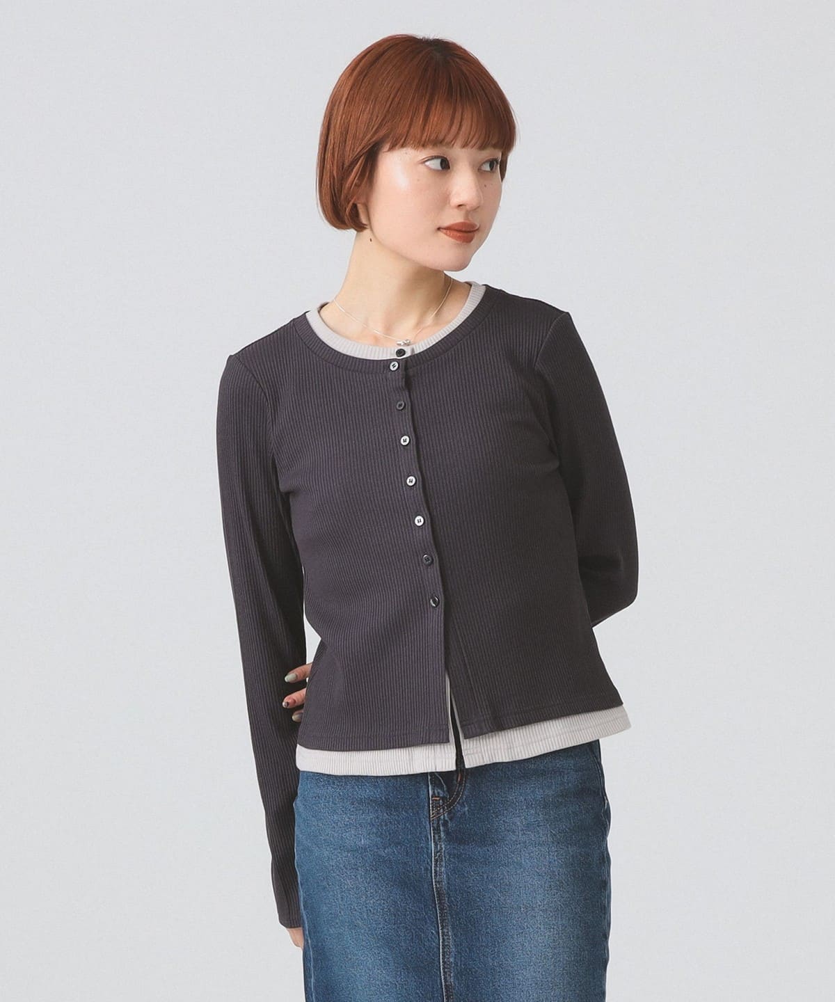 Ray BEAMS（レイ ビームス）RIB レイヤード カーディガン（トップス