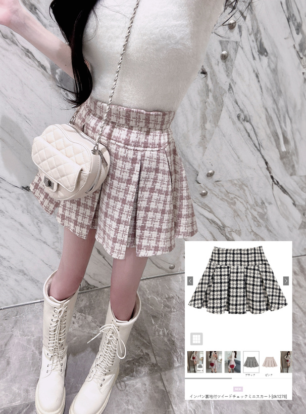 インパン裏地付ツイードチェックミニスカート[dk1278] | レディース