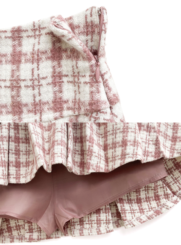 ツイードチェックベスト×プリーツスカートセットアップ[dk1279