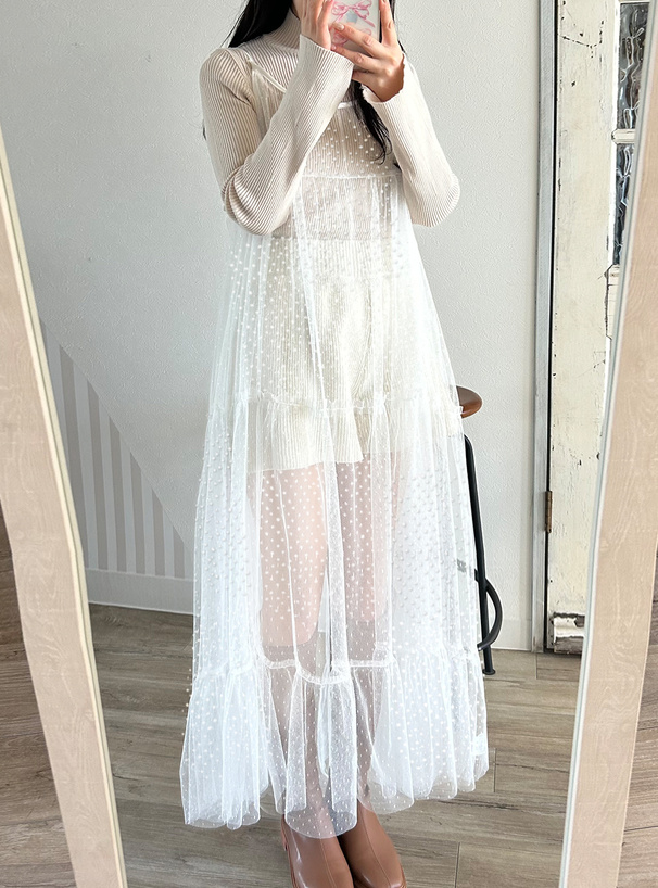 前後2Wayドット柄チュールキャミワンピース[on198] | レディース