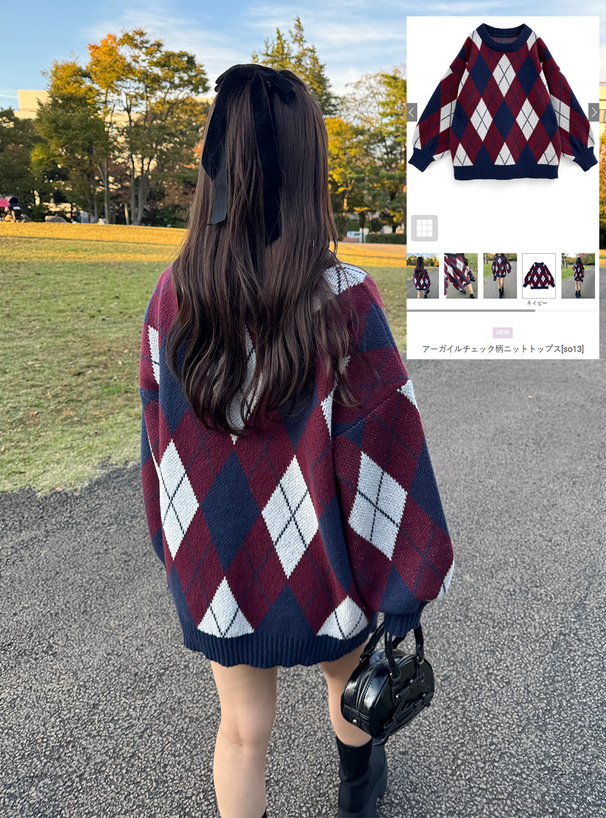 アーガイルチェック柄ニットトップス[so13] | レディースファッション