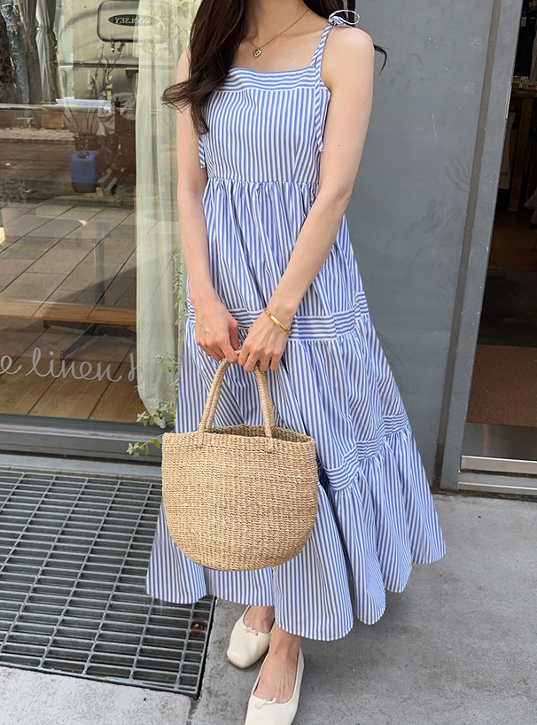 ストライプ柄ティアードキャミワンピース[tw1086] | レディース