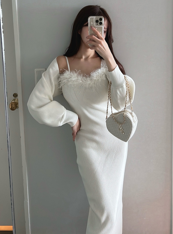 ファーニットワンピース×カーディガンセットアップ[tw1181