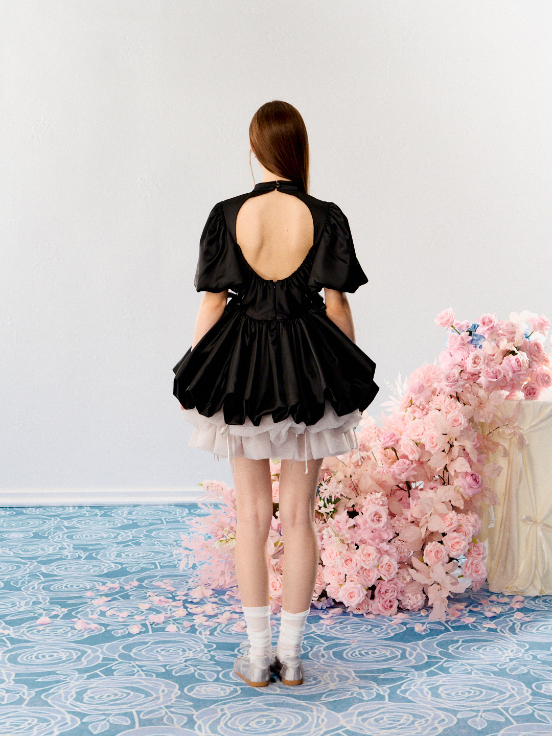 satin balloon peplum mini one-piece | ファッション通販サイト NUGU