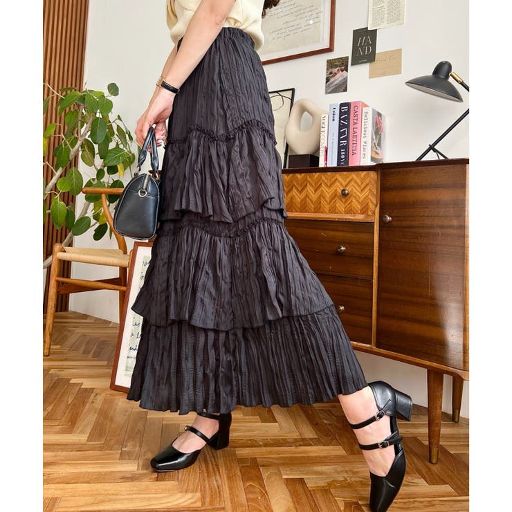 ワッシャークロス三段フリルティアードスカート[品番：ERMW0000311