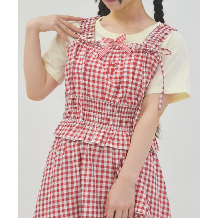 チェリー刺繍チェックビスチェ[品番：IGAW0006600]｜axes femme