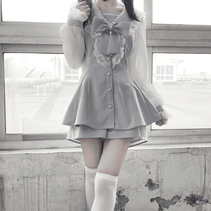 セーラーレースグレーセットアップ◇セットアップ 量産型 S、M、L、XL