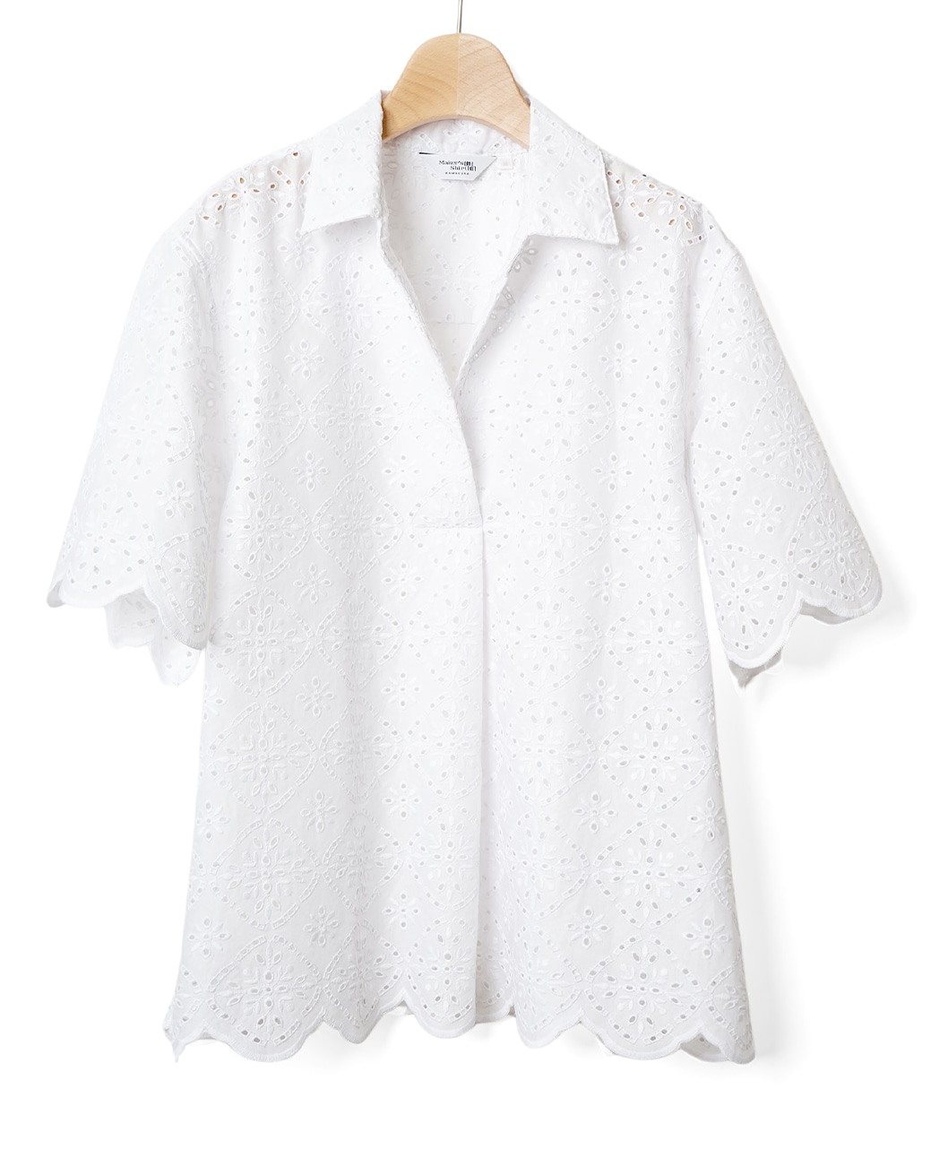 スキッパーカラーレースブラウス(36サイズ 白): レディース