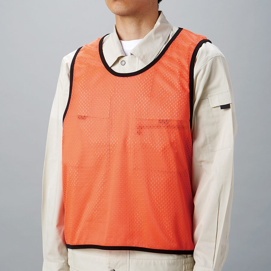 防災・訓練用品 873－67O－L メッシュビブス 蛍光オレンジ L